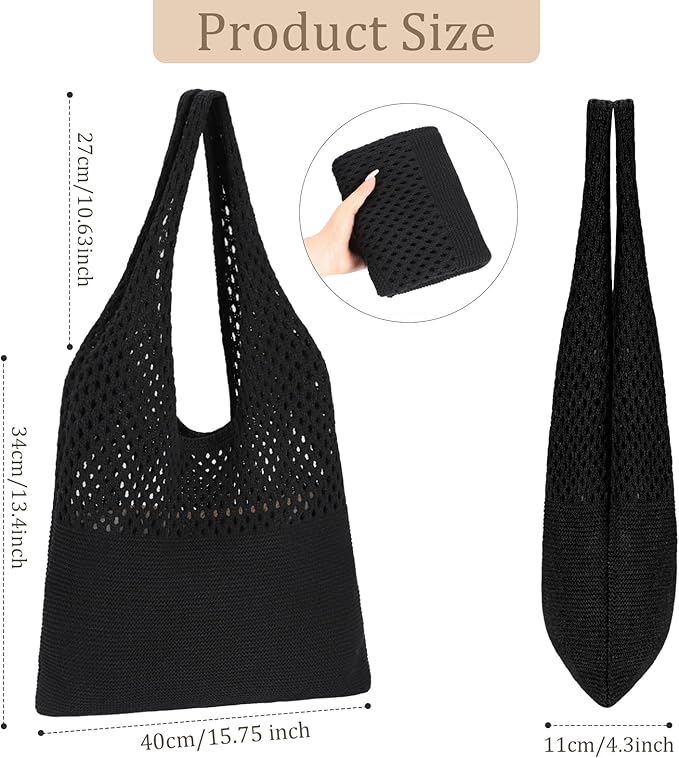 Sightor Crochet Tote Bag, Mesh Beach Bag Knit Summer Hobo Bag Vacation Boho Tote Bag for Women