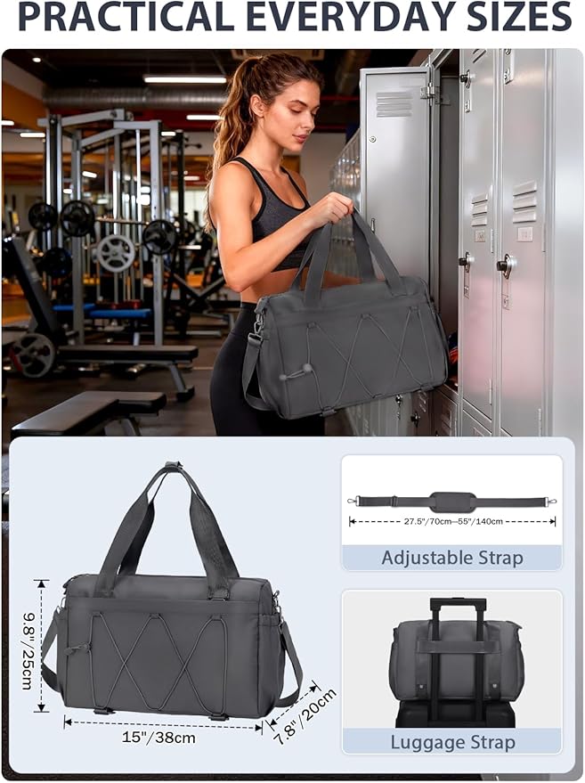 Small Gym Bag for Women with Yoga Mat Holder and Wet Compartment, Mini Gym Duffle Bag Yoga Bag with Water Bottle Pocket for Workout Travel, Dark Gray