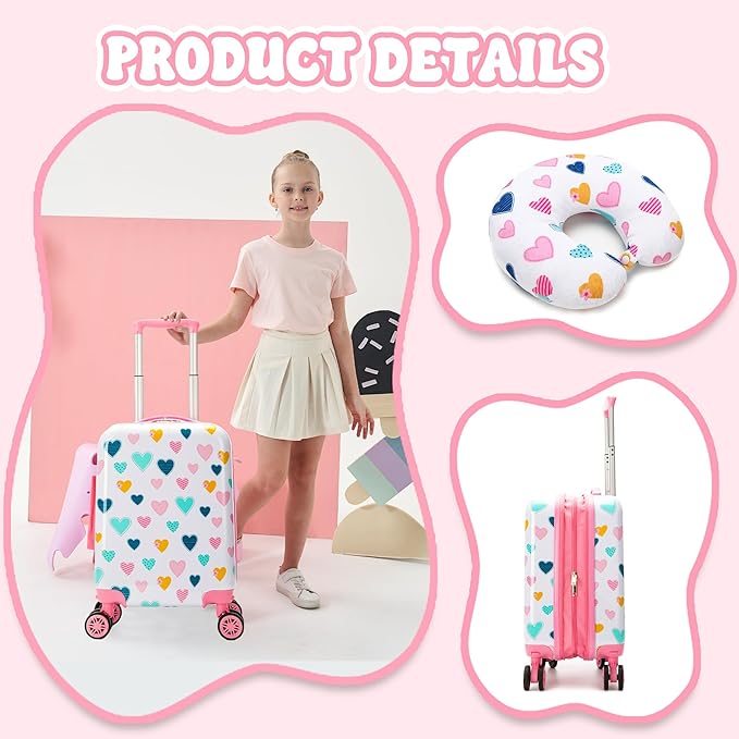 Kids Luggage Set 2 piece Kids Suitcase with Spinner Wheels 16" Childrens Luggage for Girls With Wheels Hard Shell Luggage Sets Airline Approved