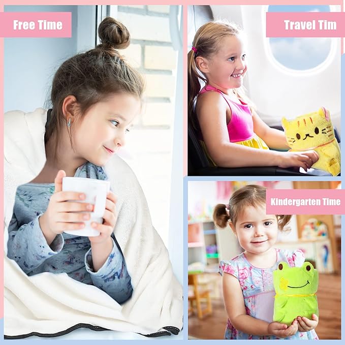 Boyiee 9 Pack Kids Travel Blanket for Airplanes Daycare Nap Blankets in Bulk Small Cute Animals Lightweight Fleece Throw Blanket for Kids Birthday Party Favors