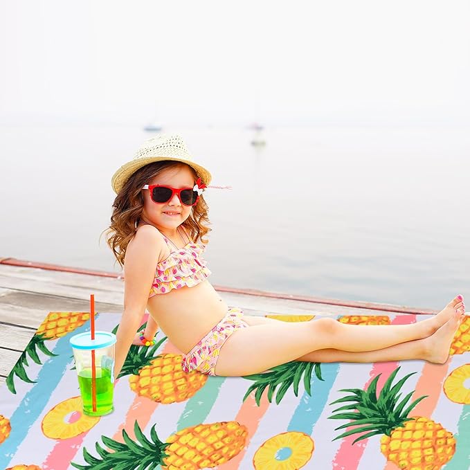LIVILAN Pineapple Beach Towel, 30" x 60" Large & Lightweight, Soft Microfiber, Absorbent, Quick Dry, Sand Free, Ideal for Pool, Bath, Swim, Travel, Unique Yellow Pineapple Gifts