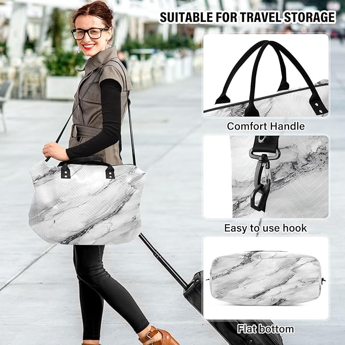 White Marble with A Hint Of Black Pattern Travel Duffle Bag Gym Yoga Carry on Bags for Men Women Weekender Bag