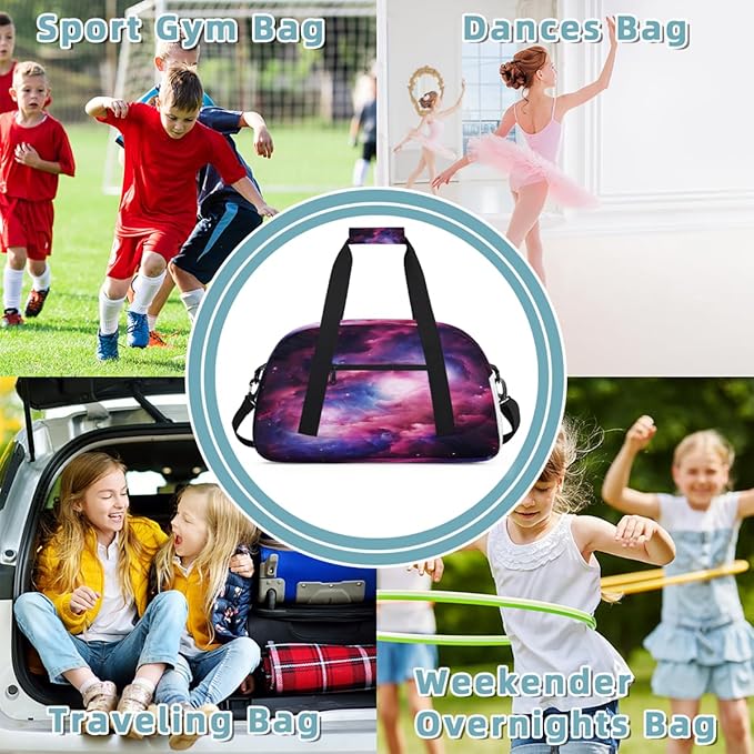 Pink Purple Nebula Print Sports Duffel Bags, Water-Resistant Gym Duffle Bag for Men Women, Lightweight Weekender Overnight Bag for Fitness, Workout, Travel