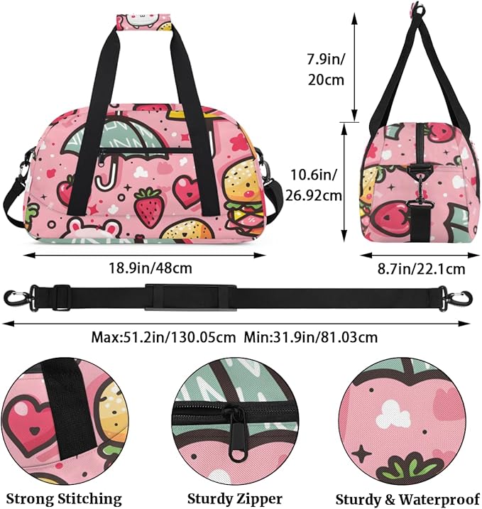 Strawberry Love Burger Kids-Duffel-Bags Gymnastics Dance Bag Carry-On Overnight Travel Gym Lightweight Dance Sports Bags For Girls Boys Kids，