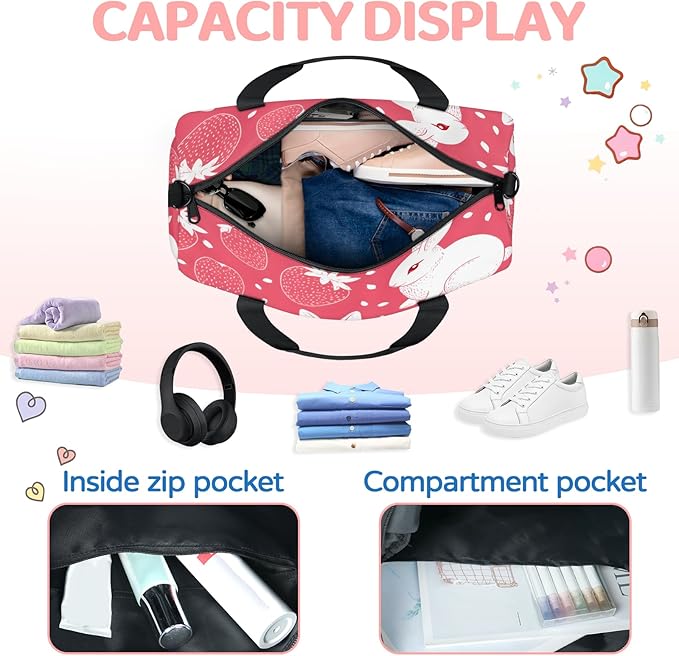 Cute Easter Rabbits Travel Duffle Bag for Women Men, Overnight Weekender Bag, Carry on Tote for Sport Gym