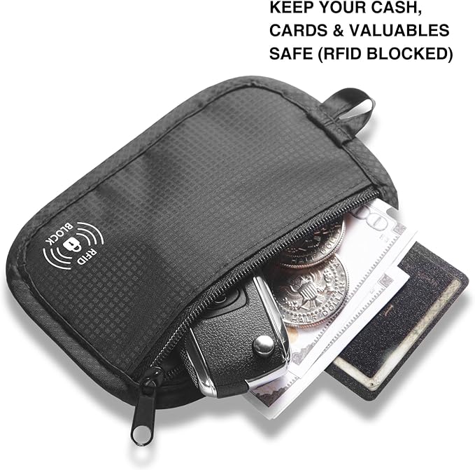 RFID Blocking Clip Stash Pouch, Minimalist Hidden Travel Wallet for Cards & Cash - Slim Pickpocket-Proof Design for Everyday Carry, Black