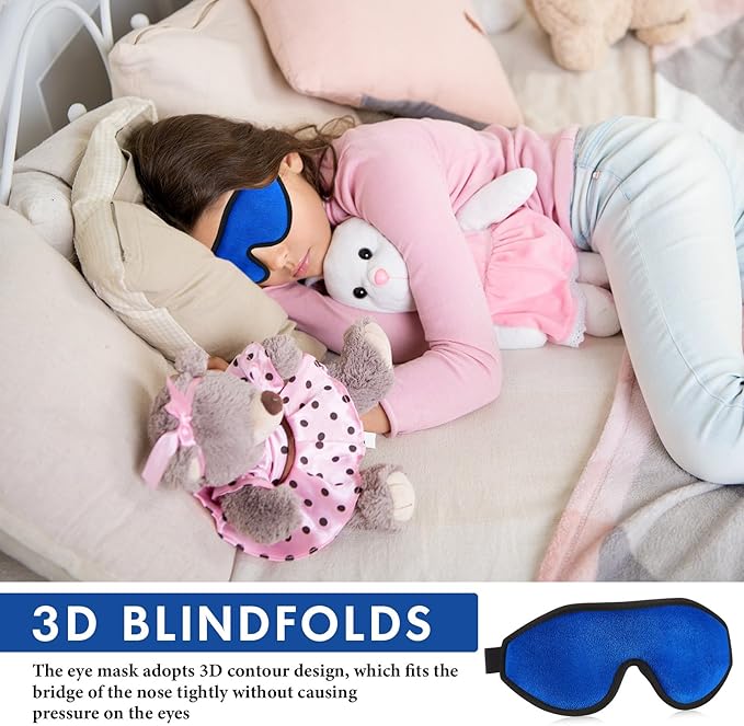 Coume Sleep Mask for Kids 3D Light Block Sleeping Blindfold Memory Foam Contoured Eye Mask with Adjustable Strap Zero Pressure Eye Cover for Boys Girls for Travel Home Office Meditation(Dark Blue)