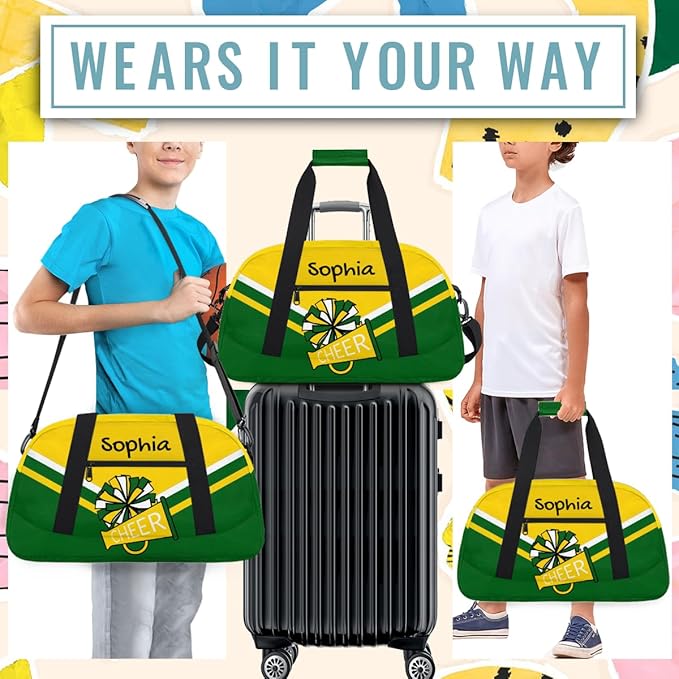 Personalized Yellow Green Cheer Bag for Cheerleaders, Custom Sport Gym Bag Dance Bag Travel Duffle Bag Cheerleading Gifts for Women