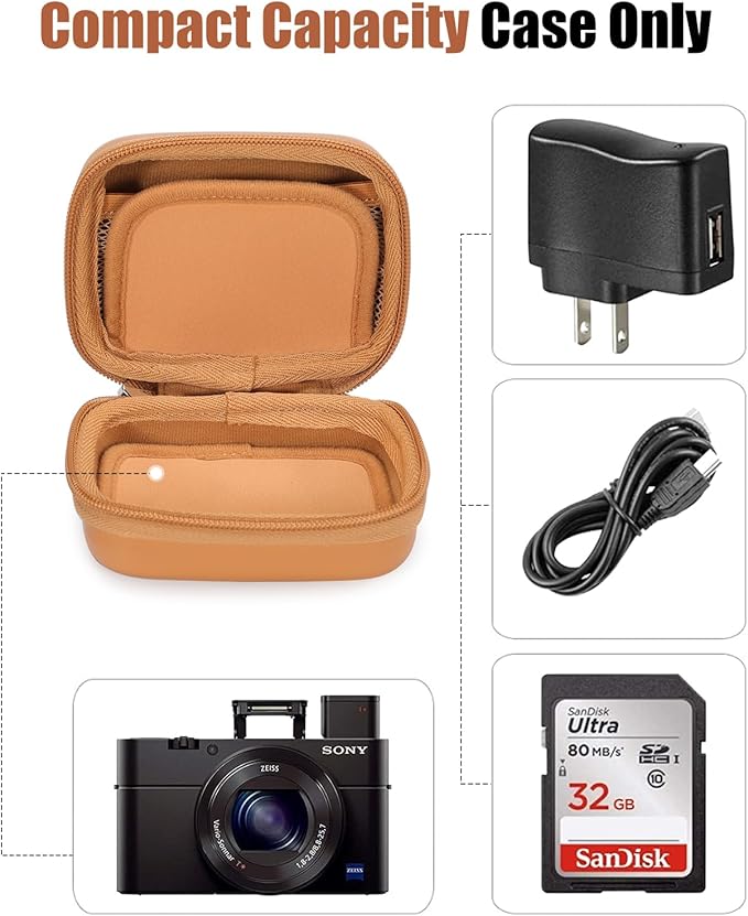 Cwatcun Carrying & Protective Case for Digital Camera, Small Camera Pouch for AbergBest 2.7" LCD Kodak Pixpro/Canon PowerShot ELPH 180/190 / DSCW830 Travel Cameras, Water-resistant Case -BROWN