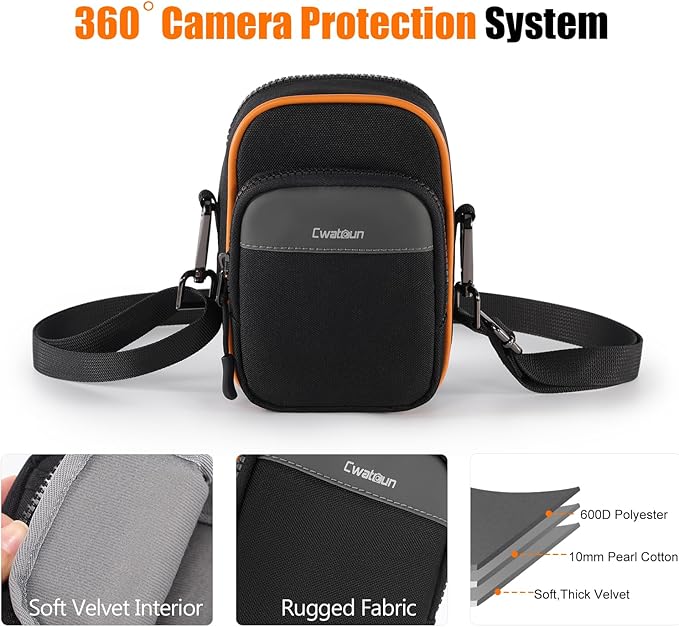 Cwatcun Mini Digital Compact Camera Sling Bag，Portable Protective Small Crossbody Camera Case Lightweight Photography Camera waist bag for Canon Nikon Sony Fuji Digital Camera