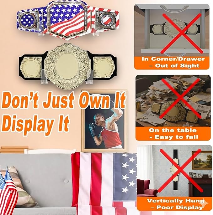 Wrestling Championship Belt Wall Mount Display Case, Perfect WWE Belt Hanger for Adults & Kids, Durable & Easy to Install Title Belts Organizer Holder for Wall