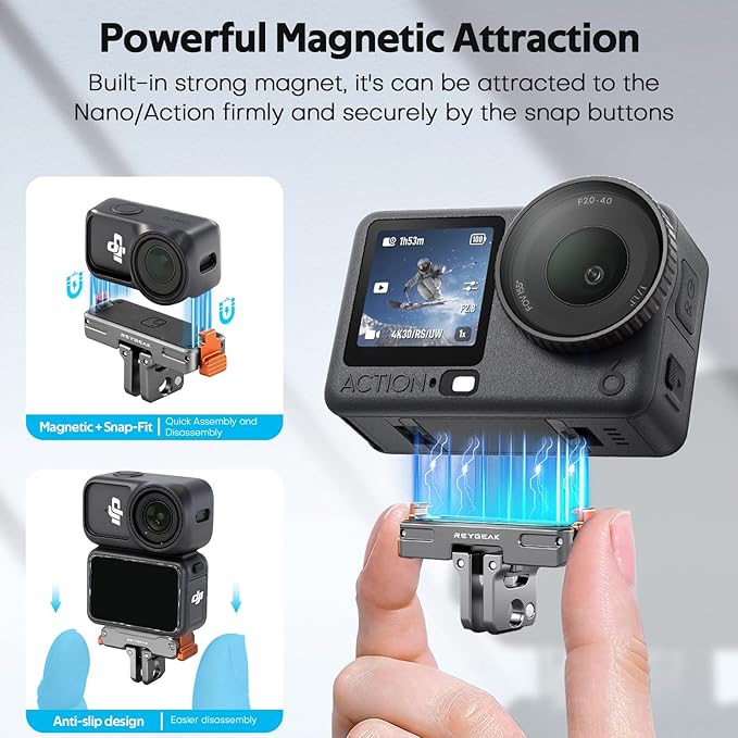 REYGEAK Quick Release Mount for DJI Action 6/Osmo Nano,Magnetic Adapter Base Mount with Dual-Direction Magnet,with 1/4 Screw Hole,Folding Dual-Claws for DJI Osmo Action Camera Accessories