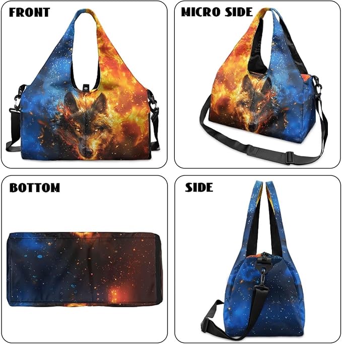 Flame Wolf Sports Duffle Bag with Shoe Compartment for Men Portable Gym Bag with Wet Pocket Waterproof Fitness Workout Bags with Yoga Mat Holder Travel Overnight Weekender Shoulder Bag