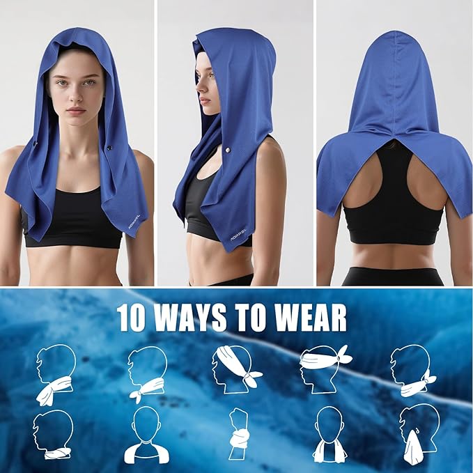 Cooling Hoodie Towel Magnetic Lock Towels for Neck and Face UV Protection, Moisture-Wicking for Camping Gym and Yoga