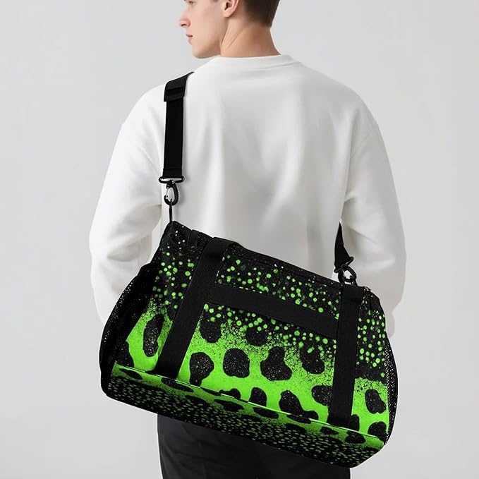 Green Leopard Bling Print Personalized Travel Bag with Name for Women Men Custom Duffel Bag Weekender Bags Sports Tote Gym Bags