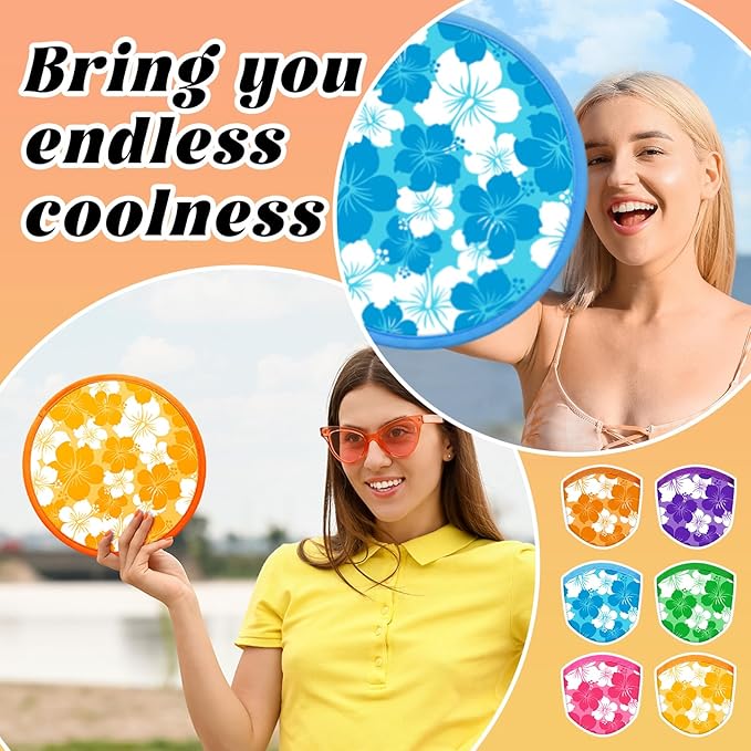Amyhill 30 Pcs Hawaiian Party Favor Foldable Flying Disc Fans with Bags Hibiscus Summer Pool Birthday Party Favors 9.8'' DIY Cooling Fan Colorful Goody Stuffers End of The Year Gifts from Teacher