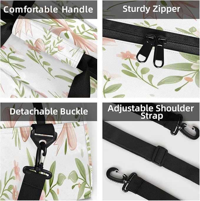 Spring Mini Gym Bag 18 inch for Women Men Waterproof Custom Floral Flowers Travel Duffel Bag Carry On Overnight Tote Nurse Bag for Work Fitness Hiking