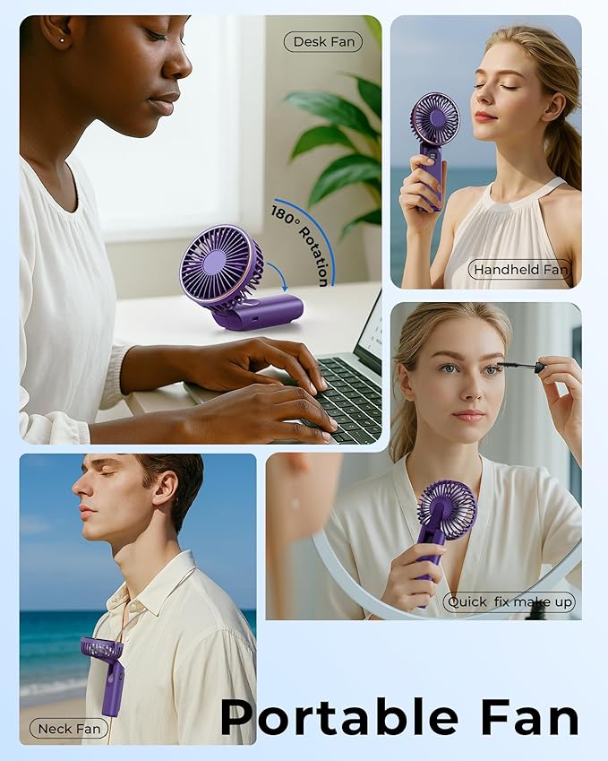 Portable Handheld Fan, 4000mAh, 180 Adjustable, 6 Speed Wind, USB Rechargeable Foldable Fan with Real-Time Electricity Display