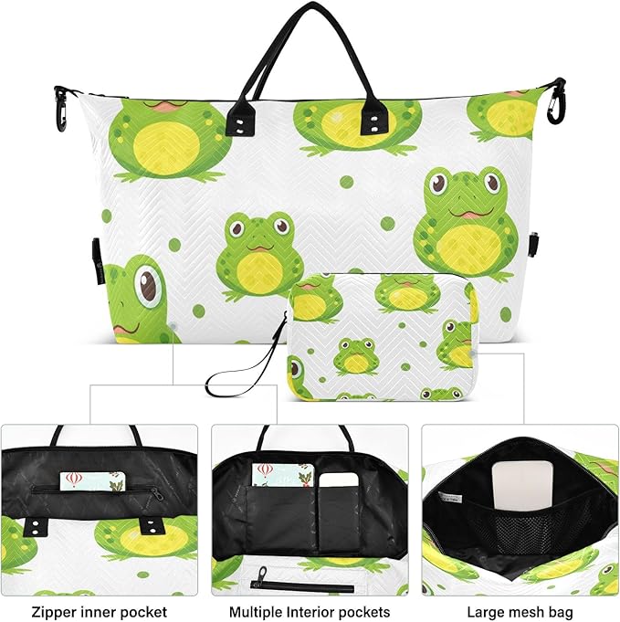 Travel Duffle Bag, Green Frog Gym Bag with Storage Bag Weekender Overnight Bag for Men Women Trip Sports Yoga