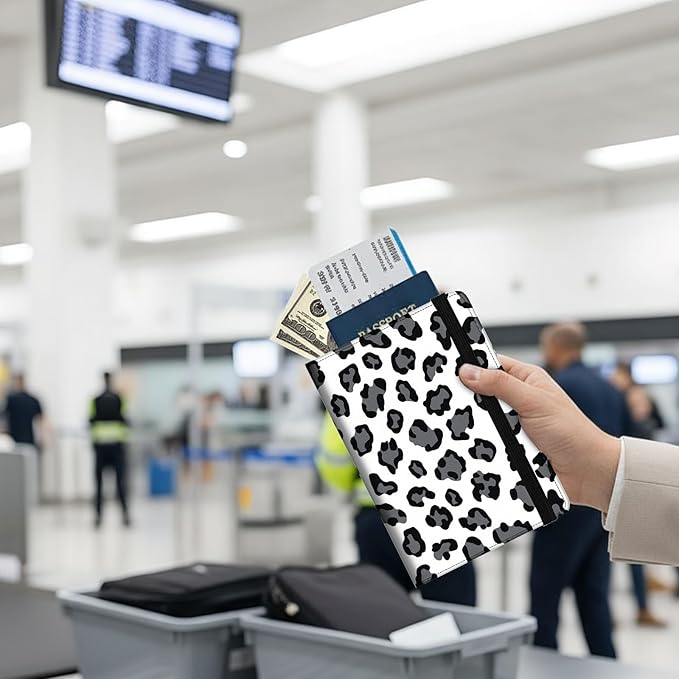 Passport Holder Wallet Cover Case,RFID Blocking Passport Cover,Large Capacity Travel Wallet with Multi Card Slots (Leopard Print)