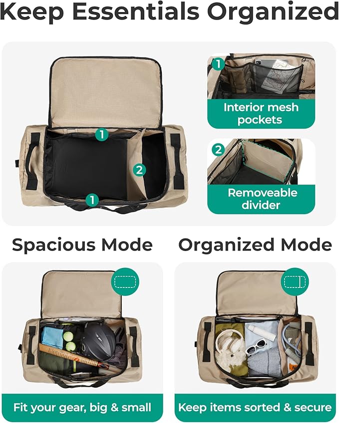BAGSMART 83L Foldable Travel Bag, Large Duffle Bag for Travel, Weekender Duffel Luggage Bag for Sport College Camping, Water Resistant, Olive green
