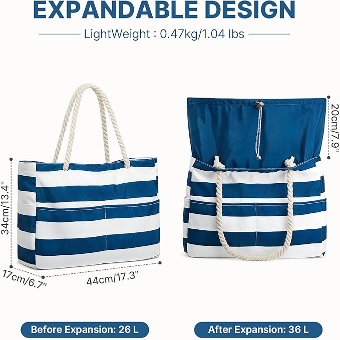 G4Free Canvas Beach Bag Waterproof Sandproof Large Beach Tote Bags for Women Pool Swim Travel Grocery