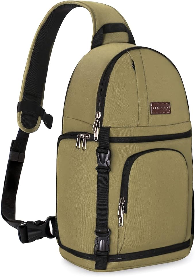 MOSISO Camera Sling Bag, DSLR/SLR/Mirrorless Camera Case Shockproof Photography Camera Backpack with Tripod Holder & Removable Modular Inserts Compatible with Canon/Nikon/Sony/Fuji, Khaki
