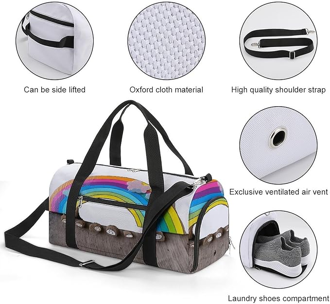 Small Rainbow Gym Bag Lightweight ，Travel Duffle Bag with Shoe Compartment，Gym Bag for Women for Overnight, Weekend, Yoga, Gym, Business Trips, Sport And Hospital.