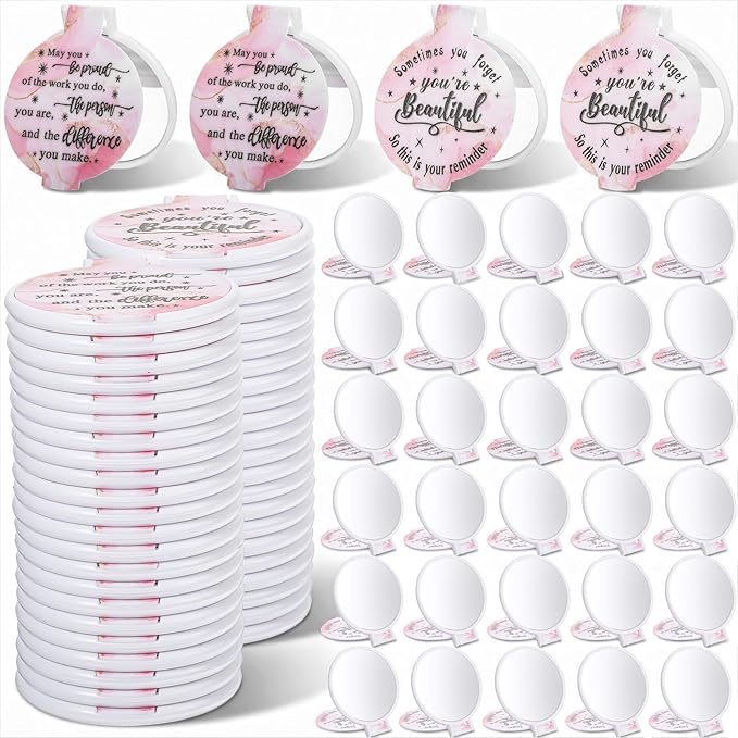 100pcs Light Pink Compact Mirror Bulk Gifts for Women, Mini Inspirational Purse Handheld Makeup Pocket Mirror, Round Portable Makeup Folding Mirrors Gift for Christmas Valentine Daily Travel Coworker