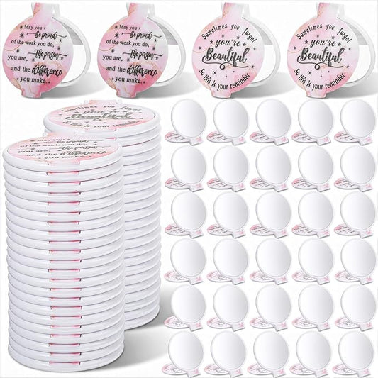 100pcs Light Pink Compact Mirror Bulk Gifts for Women, Mini Inspirational Purse Handheld Makeup Pocket Mirror, Round Portable Makeup Folding Mirrors Gift for Christmas Valentine Daily Travel Coworker