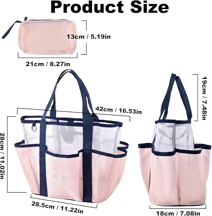 Beach Bag with Cooler, Mesh Beach Bag for Women Cruise Pool, Packable Waterproof Sandproof Travel Tote Bag with 8 Pockets
