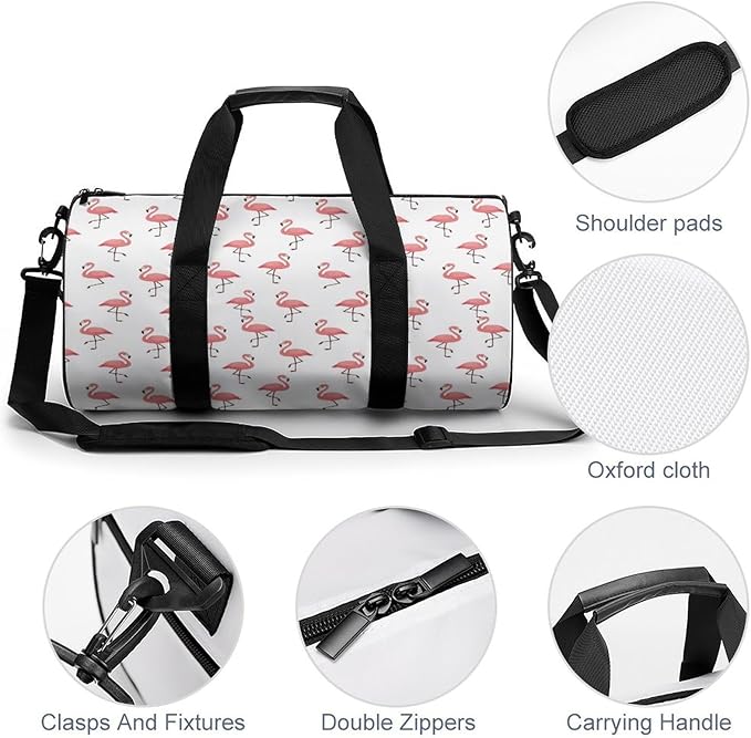 Gym Sports Travel Workout Bag Pink Flamingo White Dance Yoga Gymnastics Bag Basketball Football Weekender Bags for Men Women