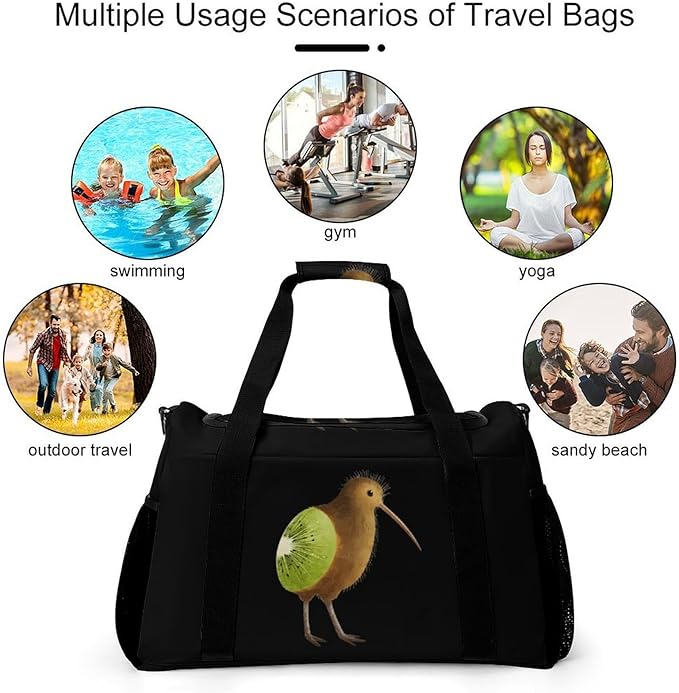 Kiwi Bird Duffle Bag Gym Bag for Workout Travel Tote with Detachable Straps
