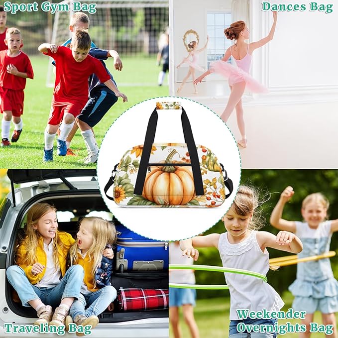 Sunflower Pumpkin Kids-Duffel-Bags Gymnastics Dance Bag Carry-On Overnight Travel Gym Lightweight Dance Sports Bags For Girls Boys Kids，