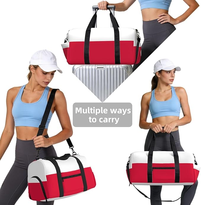 Polish flag Print Gym Bag with Shoe Compartment for Women Men, 17.7in Sports Duffle Weekender Tote, Overnight Travel Duffel Bag Carry On