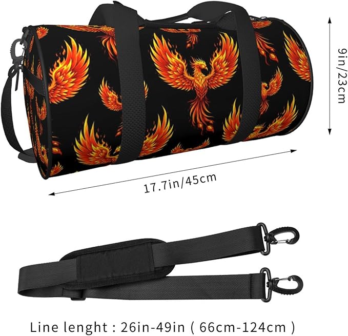 Gym Bag for Men Women Fire Flame Bird Black Art, Small Fitness Workout Sports Bag Water Resistant Overnight Weekender Duffel