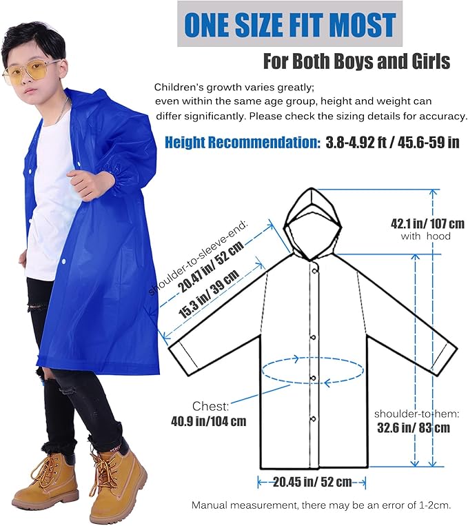 Kids Rain Jacket, 2 Pack Rain Ponchos for Kids - Reusable Raincoats for Boys and Girls Waterproof Outdoor Rain Gear