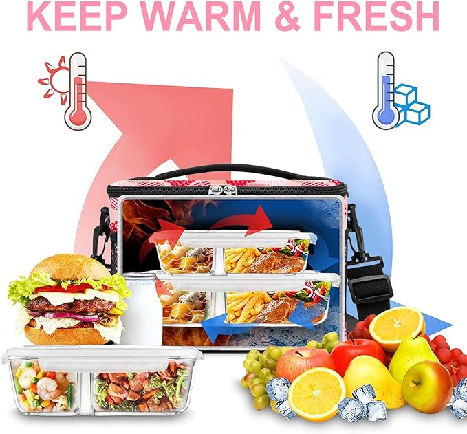 BEIMILY Lunch Box for Men/Women,Small Insulated Lunch Bag,Reusable LunchBox for work Picnic Hiking Beach,Leakproof Soft Cooler Tote Bag Organizer with Adjustable Shoulder Strap for Adults (Pink Heart)