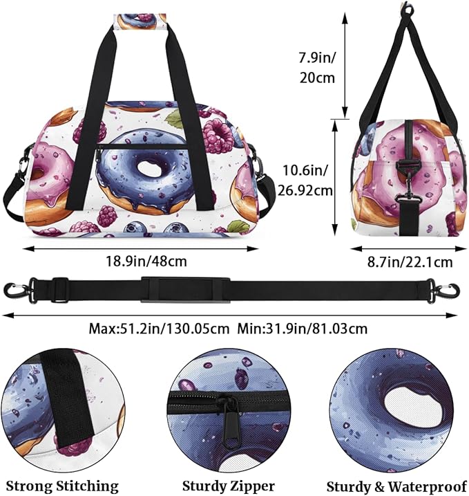 Blueberry Donuts Kids-Duffel-Bags Gymnastics Dance Bag Carry-On Overnight Travel Gym Lightweight Dance Sports Bags For Girls Boys Kids，