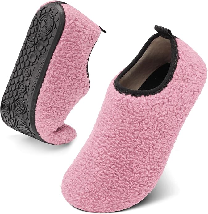 QFH Womens & Mens Cozy House Slippers - Portable Travel Shoes with Flexible Rubber Sole & Soft Velvet Lining