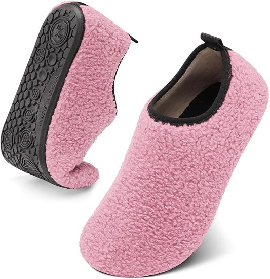 QFH Womens & Mens Cozy House Slippers - Portable Travel Shoes with Flexible Rubber Sole & Soft Velvet Lining