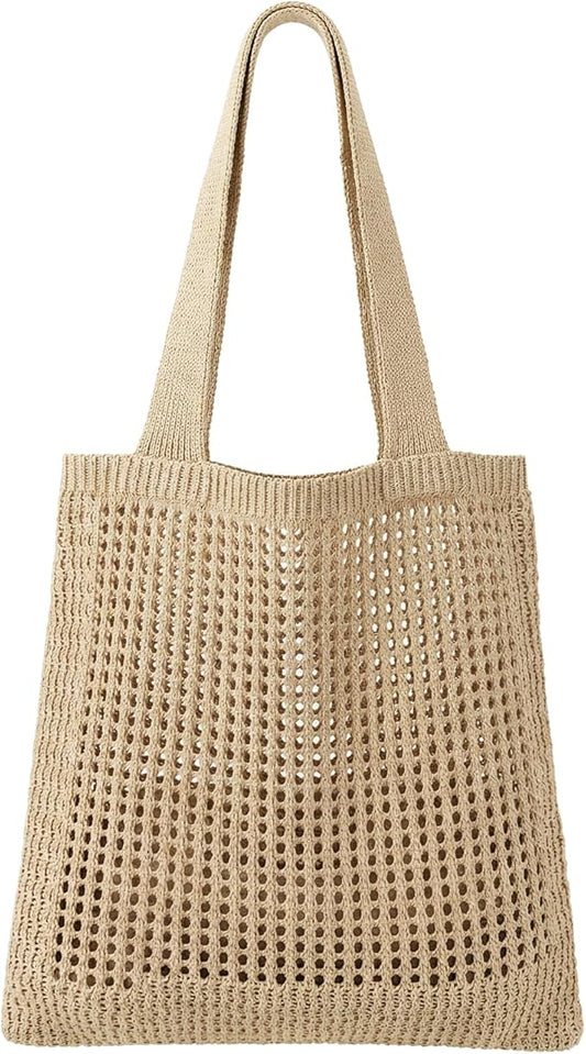 SUOSDEY Crochet Mesh Beach Tote Bag, Knit Summer Vacation Aesthetic Boho Tote Bag for Women