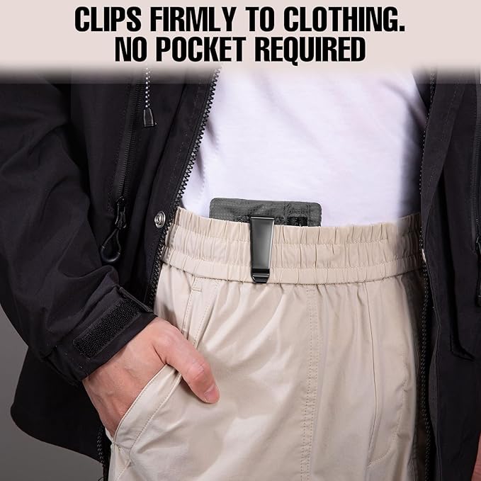 RFID Blocking Clip Stash Pocket, Compact Hidden Travel Belt Wallet for Cards & Cash - Slim Pickpocket-Proof Design for Everyday Carry (Grey, Medium)