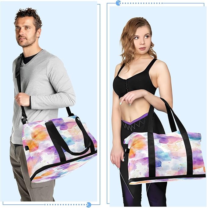 Travel Duffel Bags for Women Soft Watercolor Butterfly Sports Duffel Bags Gym Bags with Shoes Compartment Tote Bag Weekender Bag for Travelling