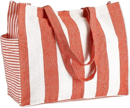 Folkulture Beach Bag For Women | 17 x 14 Inch - 100% Cotton Beach Tote Bag With Zipper Pocket Inside, Large Woven Pool Bag