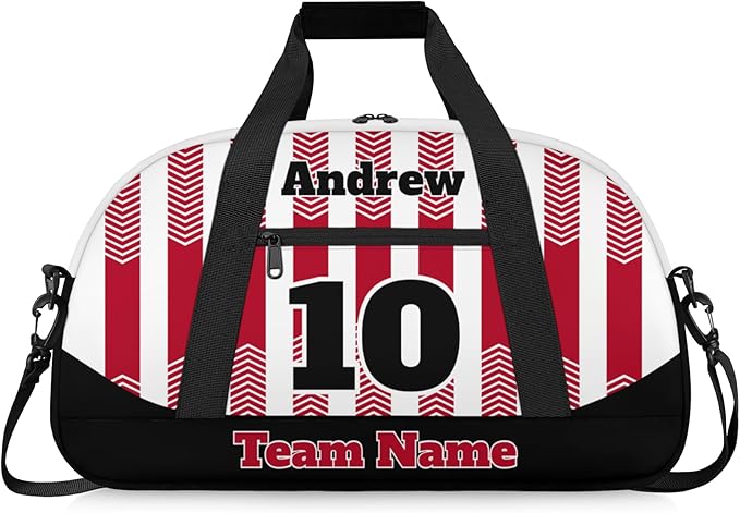 Basketball Soccer Gifts for Boys Girls - Custom Sports Duffle Bag, Personalized Name & Team Bag, Water-Resistant Gym Bag for Basketball, Soccer, Volleyball | Y-Red Black
