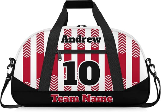 Basketball Soccer Gifts for Boys Girls - Custom Sports Duffle Bag, Personalized Name & Team Bag, Water-Resistant Gym Bag for Basketball, Soccer, Volleyball | Y-Red Black