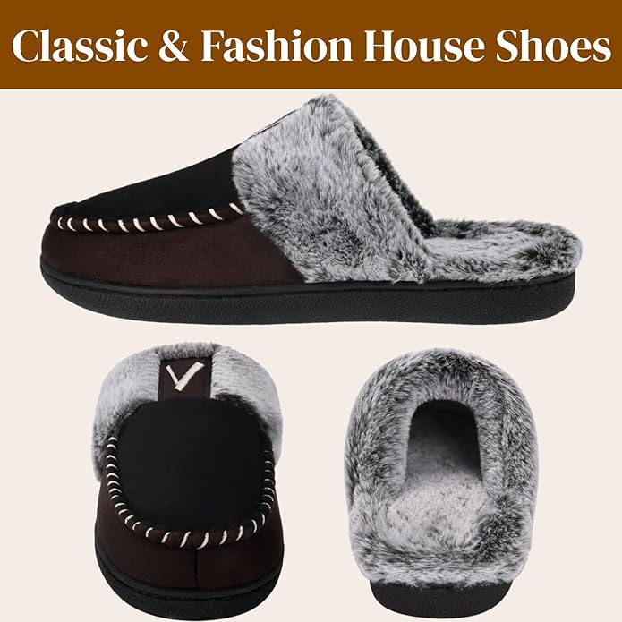 VONMAY Women's Memory Foam Slippers Moccasin Slip-on Scuff House Shoes Fuzzy Faux Fur Lining Indoor Outdoor for All Seasons