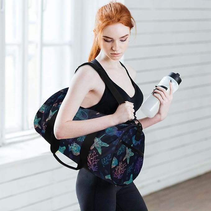 MNSRUU Sports Duffel Bags, Fluorescent Starfish Athletic Gym Bag Overnight Workout Travel Tote Luggage for Men Women Yoga
