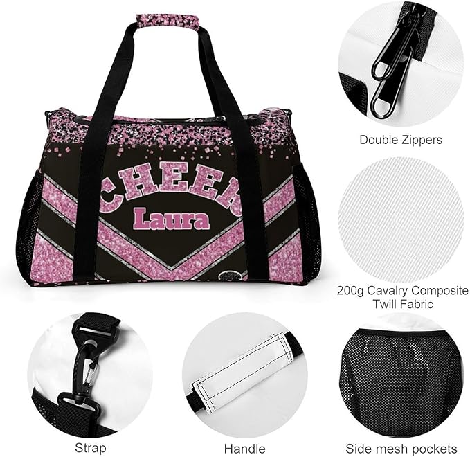 Personalized Cheer Bag Gifts for Girls Sport Cheerleading Gym Travel Duffel Bag Overnight Weekender Bags with Name (Pink)